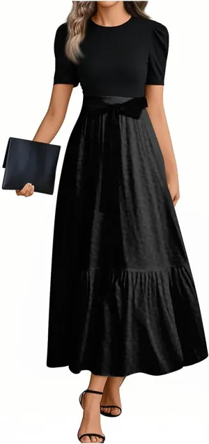2025 Beach Dresses, Maxi Solid Color Trendy Womens Jumpsuit Elegant Bow Crew Neck Rompers for Women