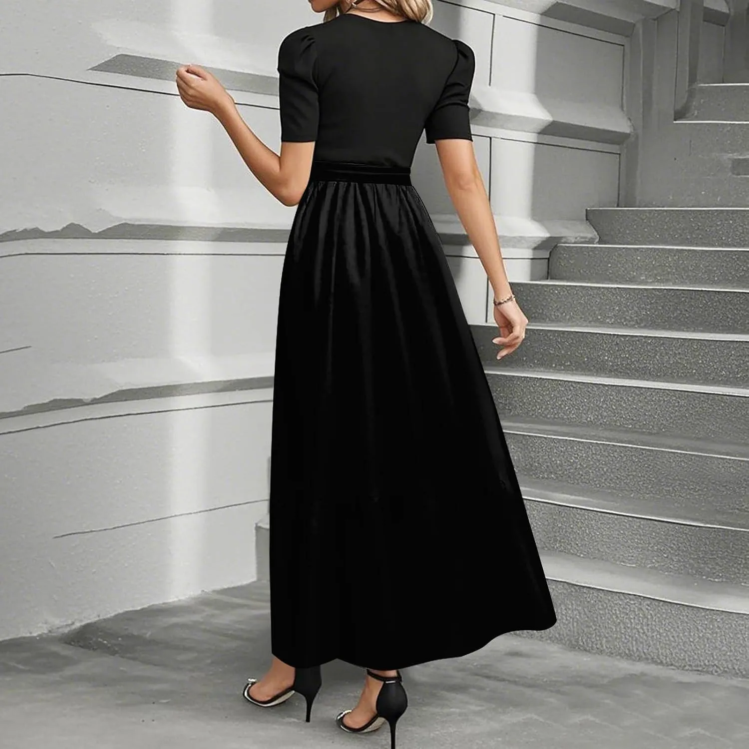2025 Beach Dresses, Maxi Solid Color Trendy Womens Jumpsuit Elegant Bow Crew Neck Rompers for Women
