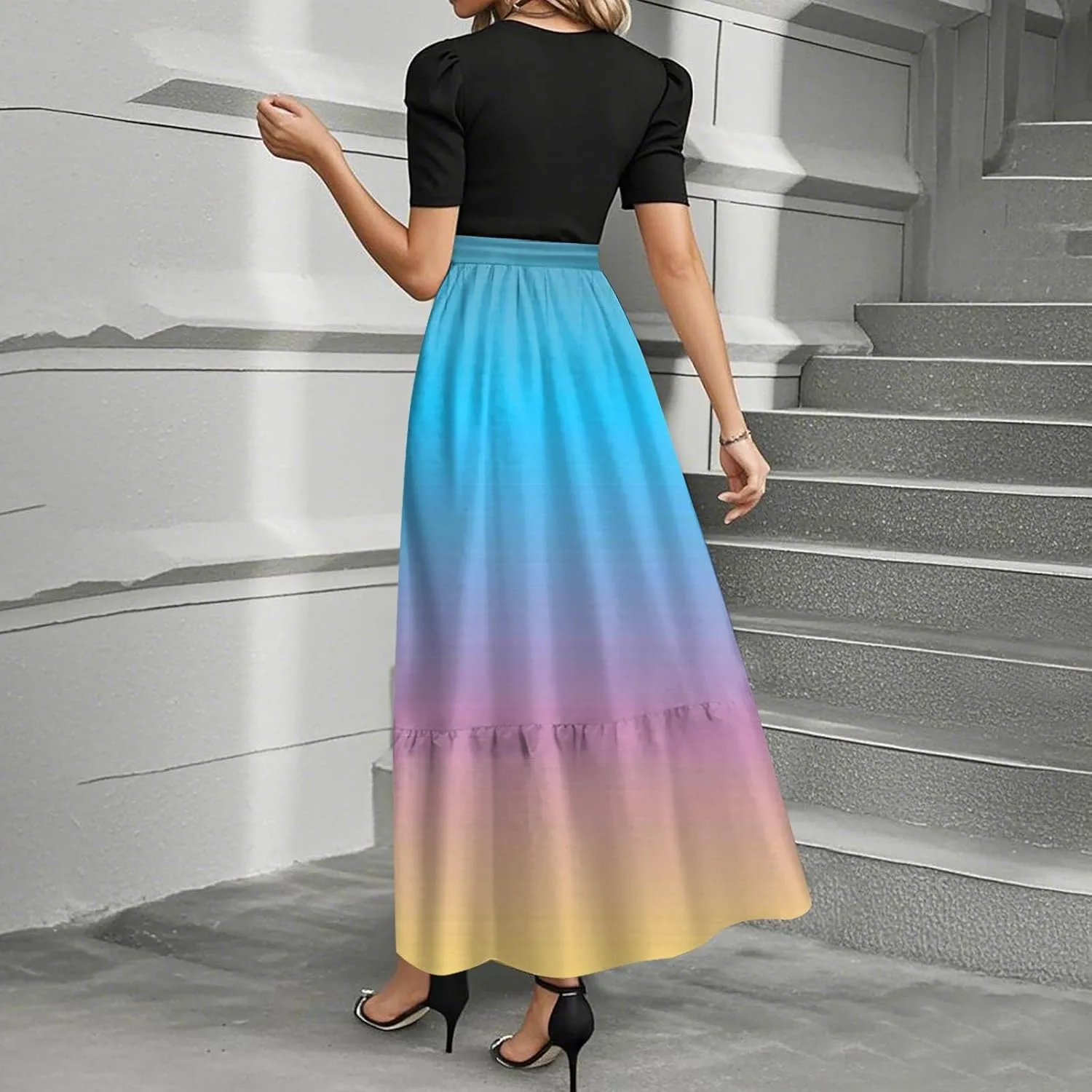 2025 Beach Womens Dresses, Maxi Gradient Trendy Jumpsuits for Women Elegant Bow Crew Neck Womens Romper