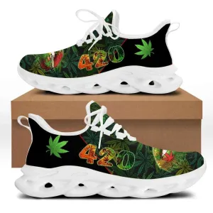 420 Green Weed Marijuana Pot Leaves Design Womens Shoes Athletic Running Mesh Breathable Casual Sneakers Lace Up Walking Footwear Zapatos