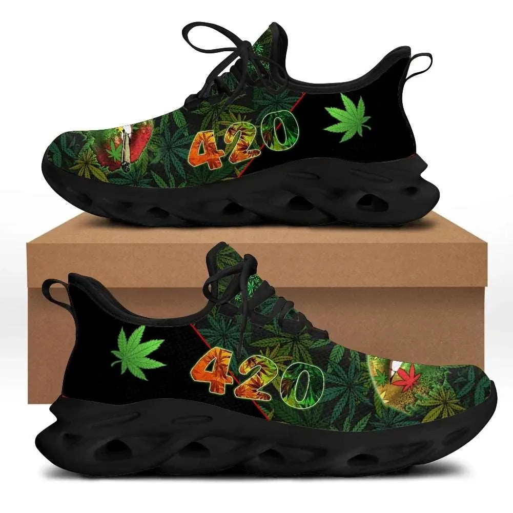 420 Green Weed Marijuana Pot Leaves Design Womens Shoes Athletic Running Mesh Breathable Casual Sneakers Lace Up Walking Footwear Zapatos