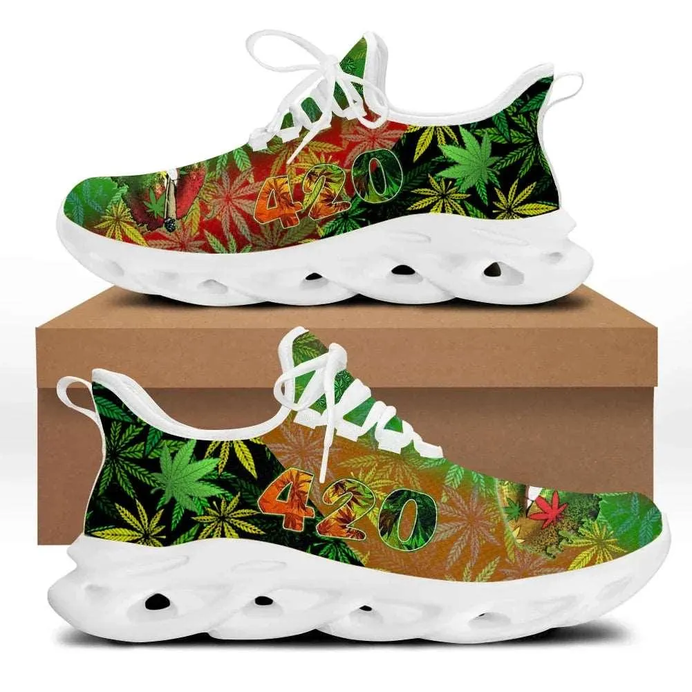 420 Green Weed Marijuana Pot Leaves Design Womens Shoes Athletic Running Mesh Breathable Casual Sneakers Lace Up Walking Footwear Zapatos