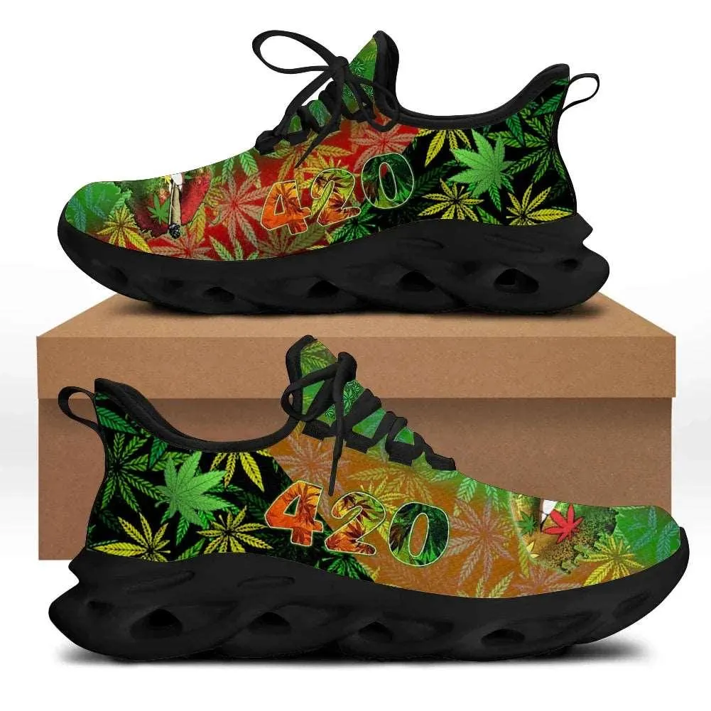 420 Green Weed Marijuana Pot Leaves Design Womens Shoes Athletic Running Mesh Breathable Casual Sneakers Lace Up Walking Footwear Zapatos