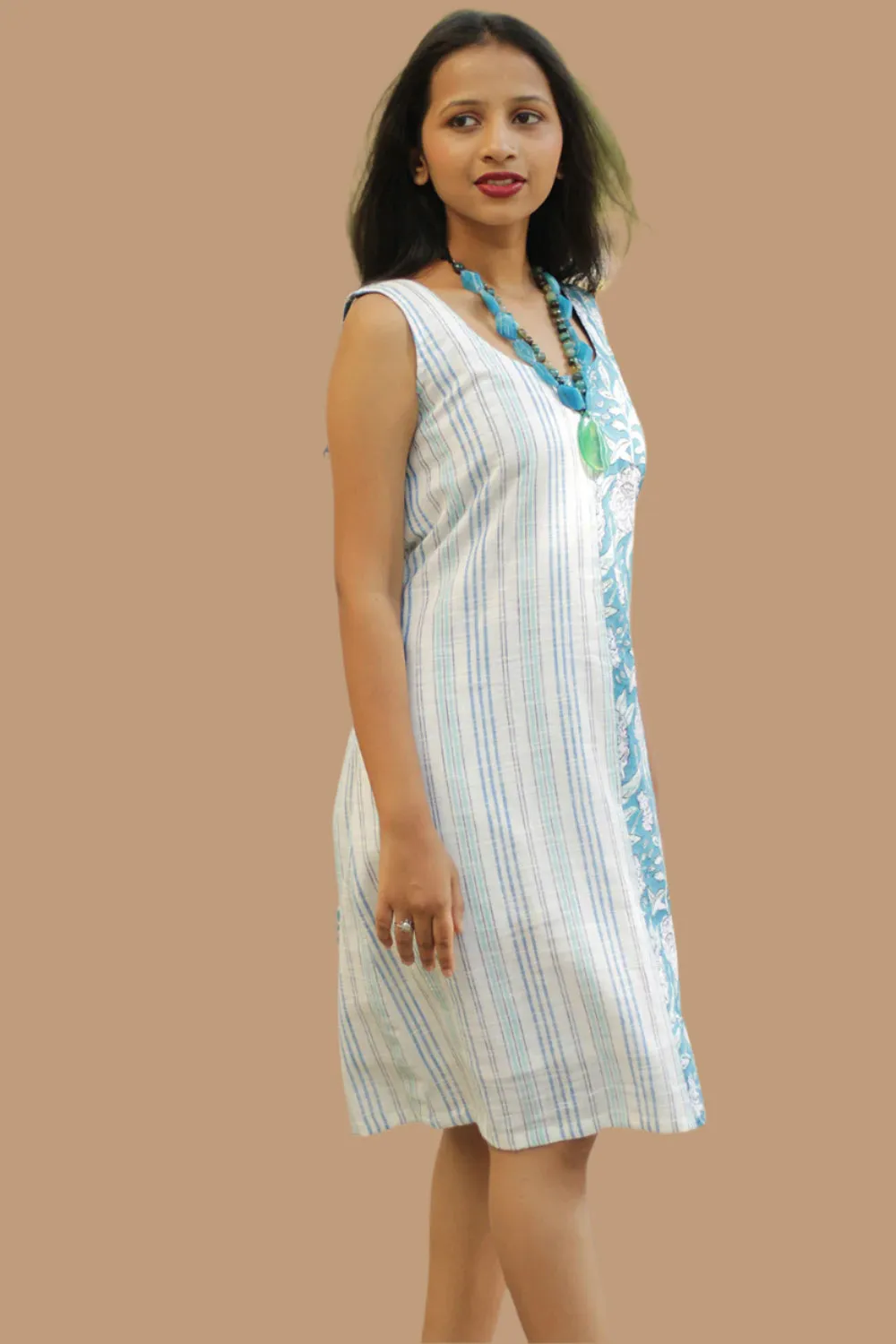 Anaya | Short Dress | Sanganeri Blue