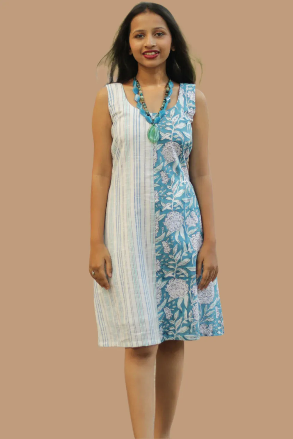 Anaya | Short Dress | Sanganeri Blue