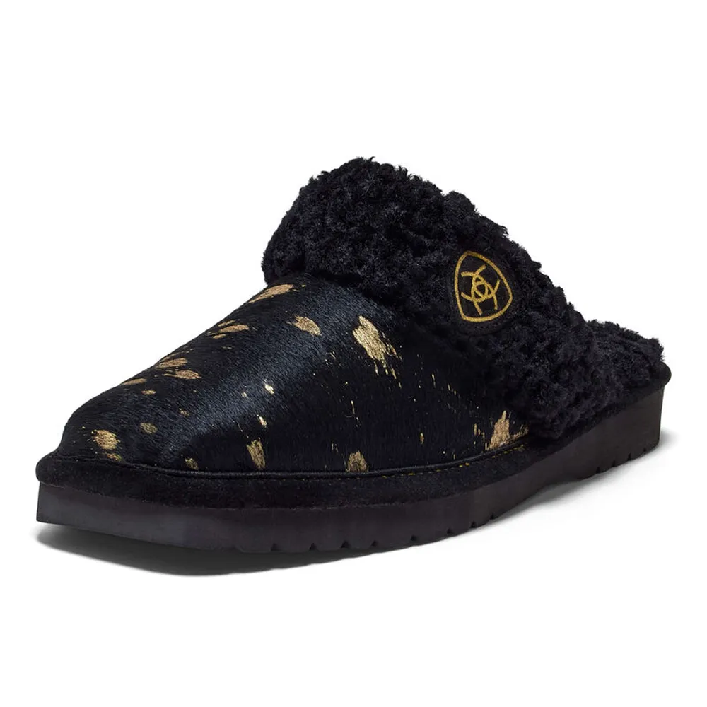 AR8030 Ariat Women's Jackie Square Toe Slipper - Black & Gold Hair On