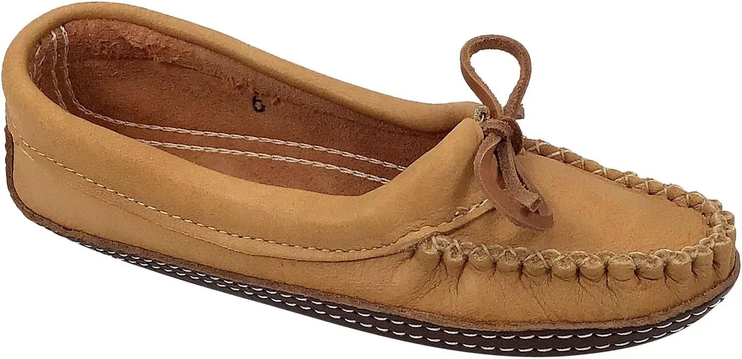 Bastien Industries Women's Moose Hide Leather with Heavy Oil Tan Sole Ballet Earthing Moccasins