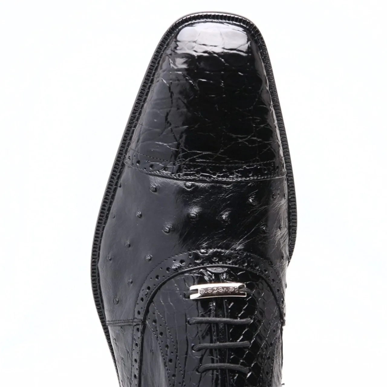 Belvedere Onesto II Men's Black Genuine Ostrich and Crocodile Oxfords 1419-BLK