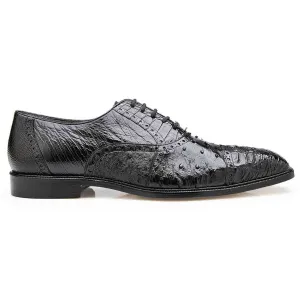 Belvedere Onesto II Men's Black Genuine Ostrich and Crocodile Oxfords 1419-BLK