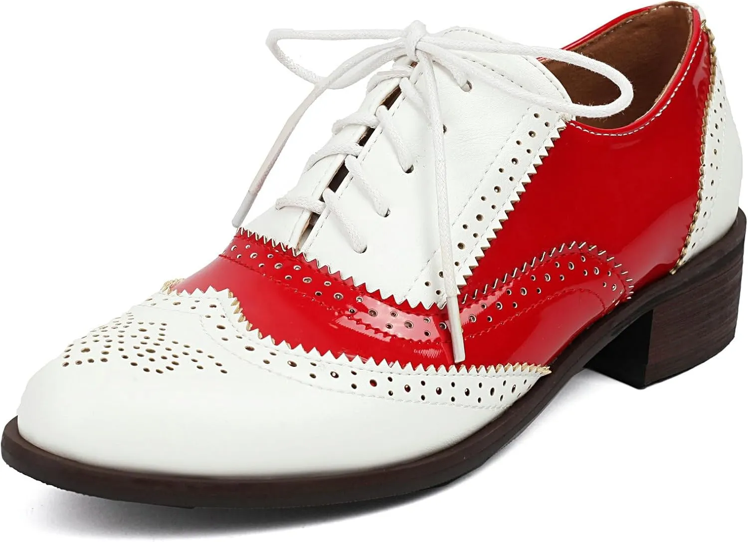 Betastella Womens Vintage Wingtip Lace Up Oxfords Chunky Low Heel Round Toe Pumps Brogue Oxford Shoes