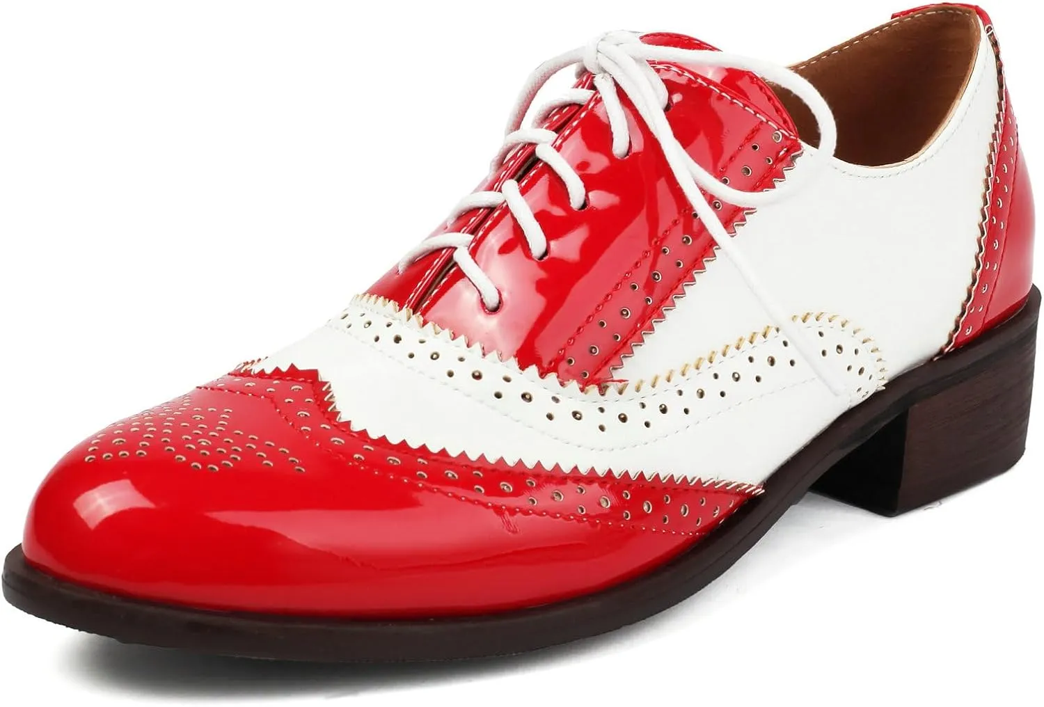 Betastella Womens Vintage Wingtip Lace Up Oxfords Chunky Low Heel Round Toe Pumps Brogue Oxford Shoes