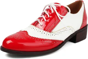 Betastella Womens Vintage Wingtip Lace Up Oxfords Chunky Low Heel Round Toe Pumps Brogue Oxford Shoes
