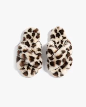 Brenda Animal Print Slippers, L/XL | Tan / Black