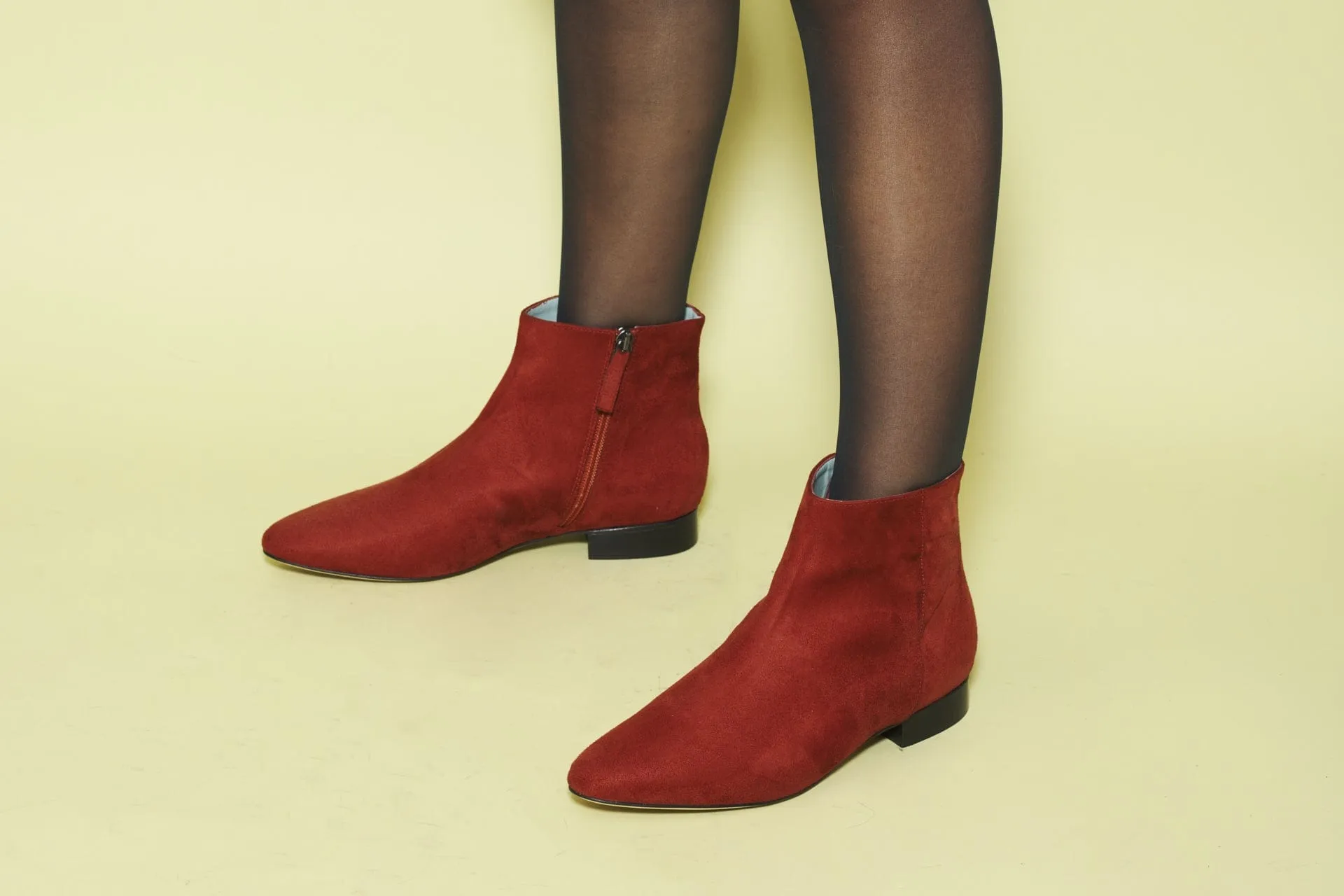 Chiara Vegan Suede Flat Ankle Boots | Rust