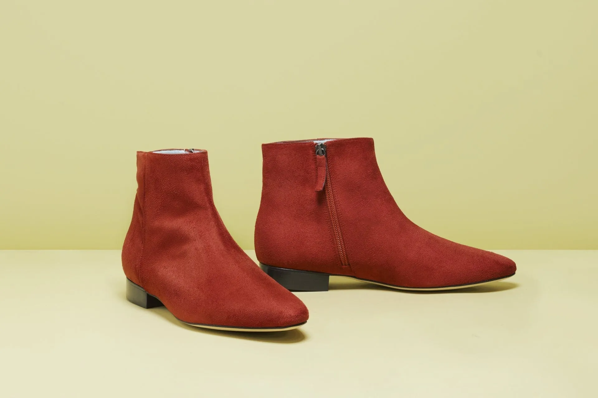 Chiara Vegan Suede Flat Ankle Boots | Rust