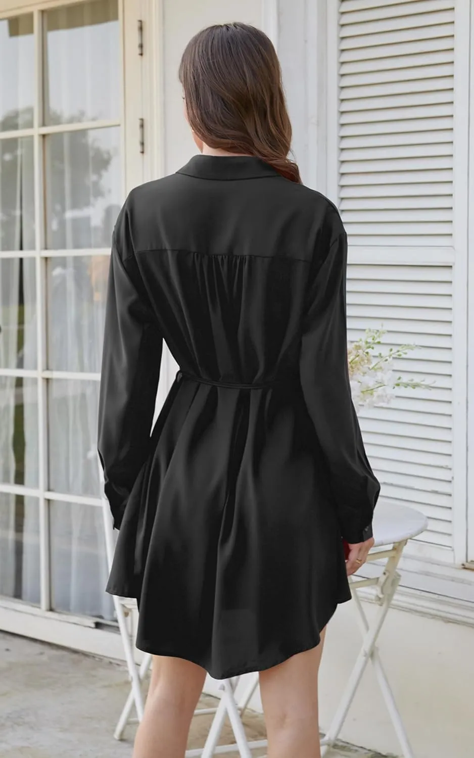 ECOWISH Womens Button Shirt Dress with Pockets Fall Spring Short Mini Dresses Long Sleeve 3/4 Sleeve Long Tunics Blouse Belt