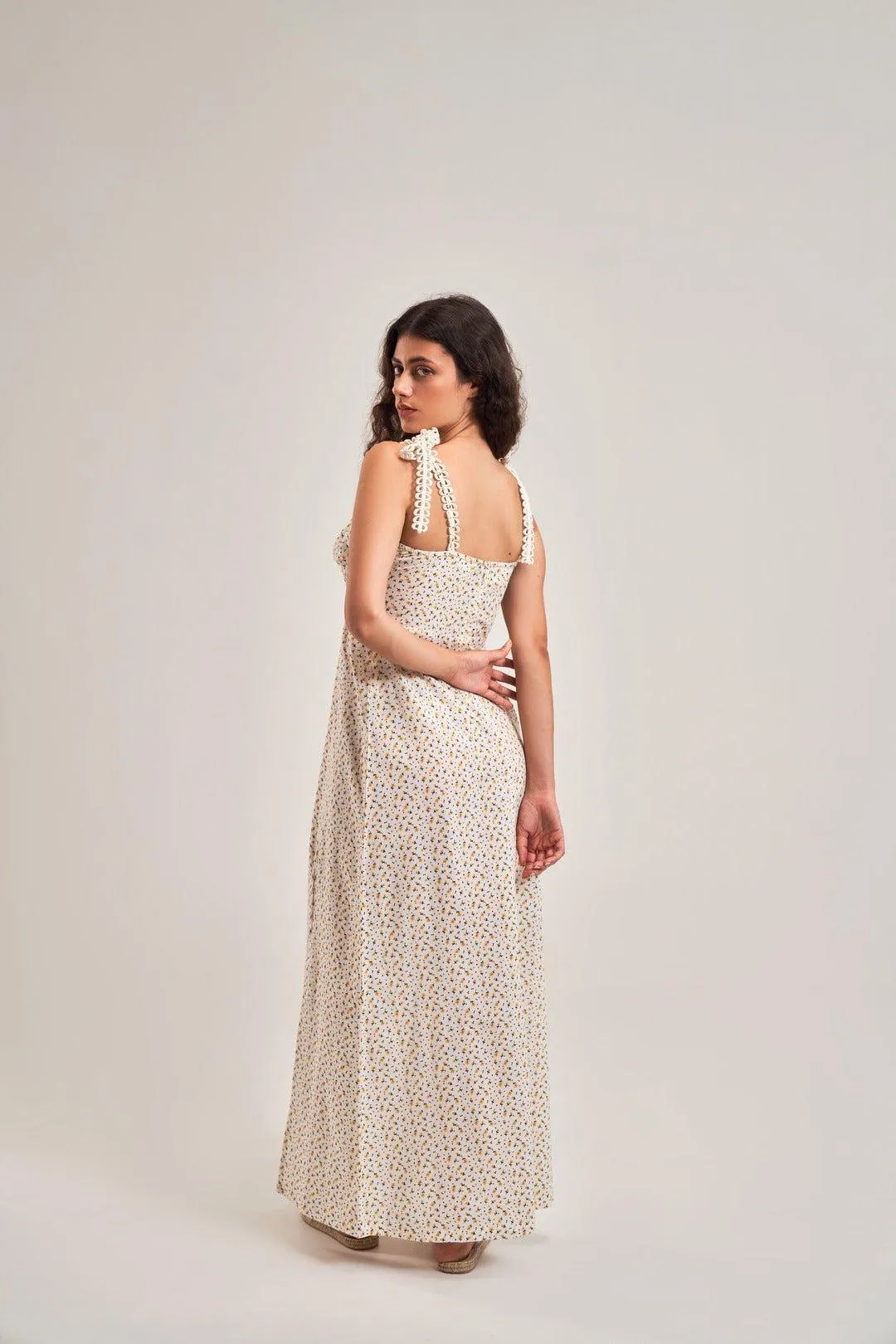 FLORAL EMPIRE SLIT A-LINE DRESS