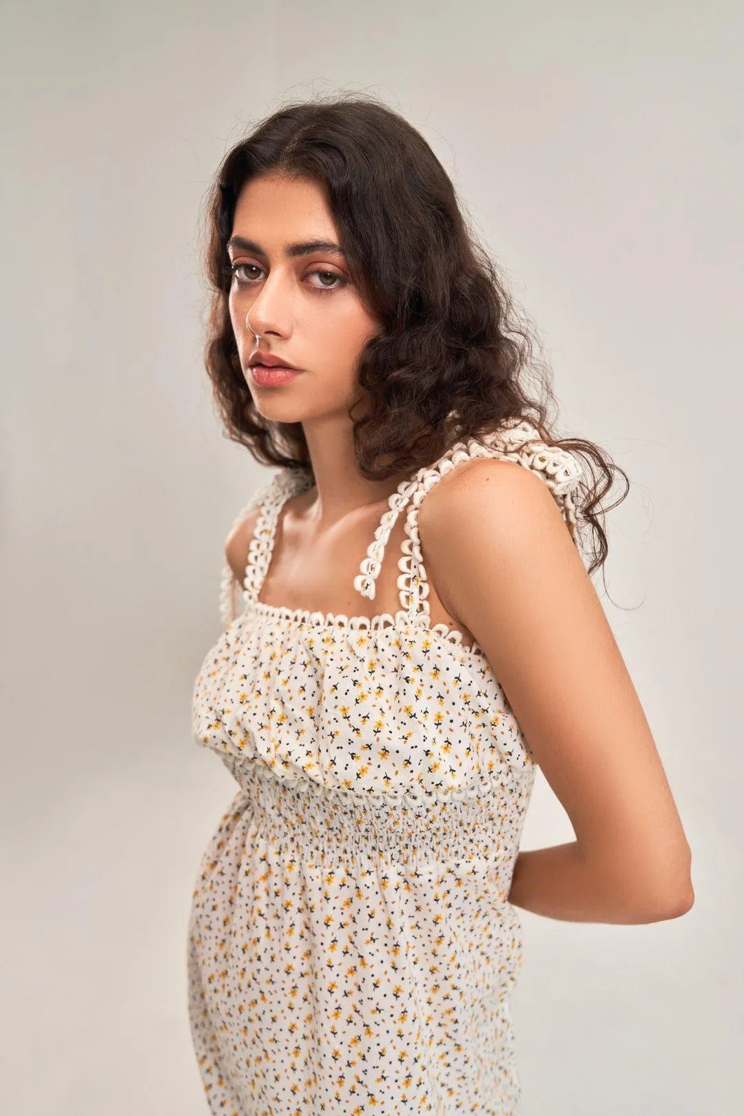 FLORAL EMPIRE SLIT A-LINE DRESS