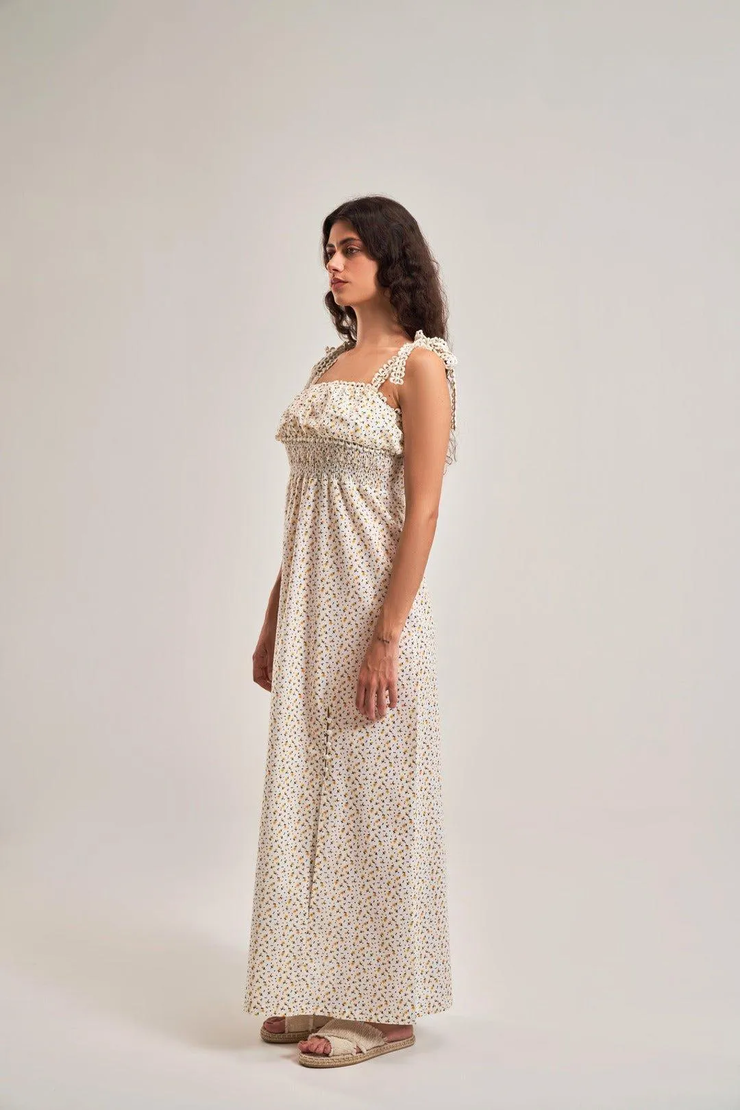 FLORAL EMPIRE SLIT A-LINE DRESS