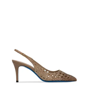 Hazelnut suede jewel slingback pumps