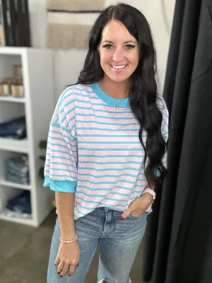 Kandy Pink Stripe Oversized  High Low Top