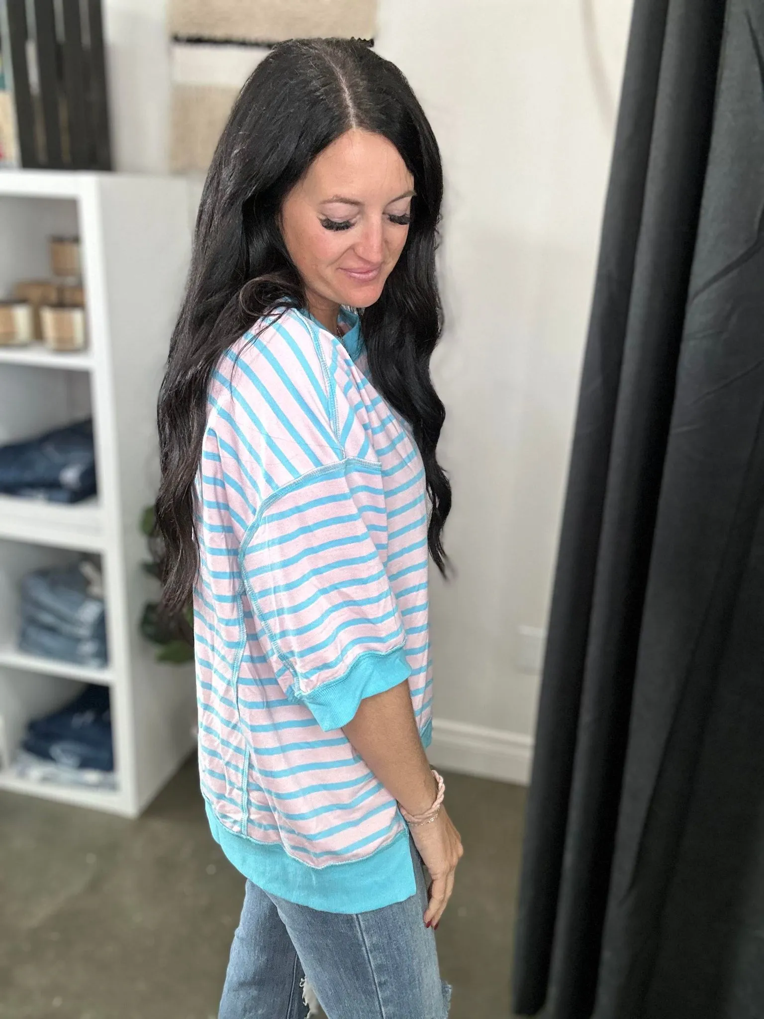 Kandy Pink Stripe Oversized  High Low Top