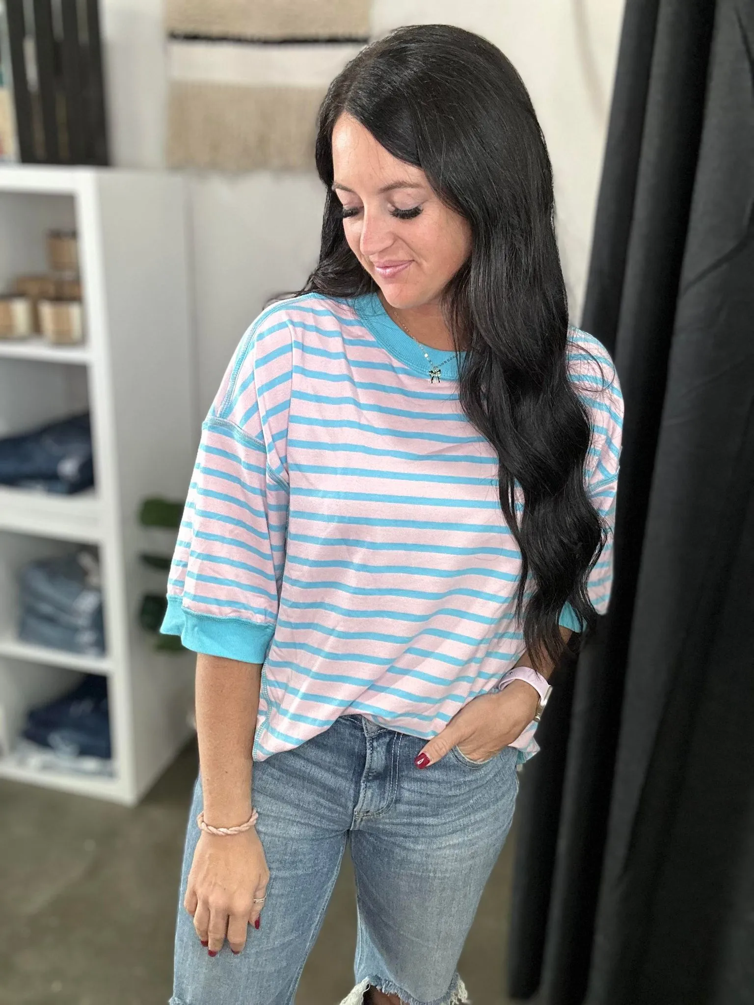 Kandy Pink Stripe Oversized  High Low Top