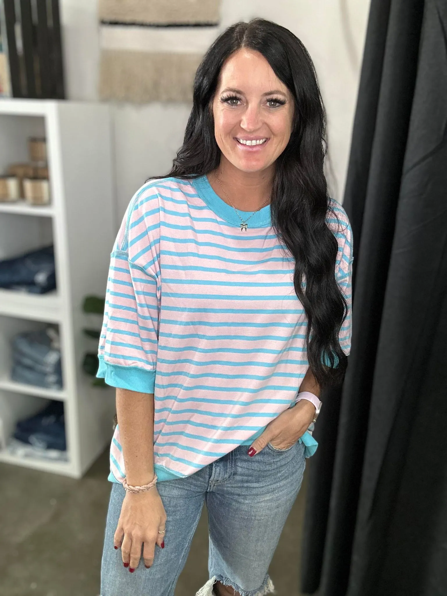 Kandy Pink Stripe Oversized  High Low Top
