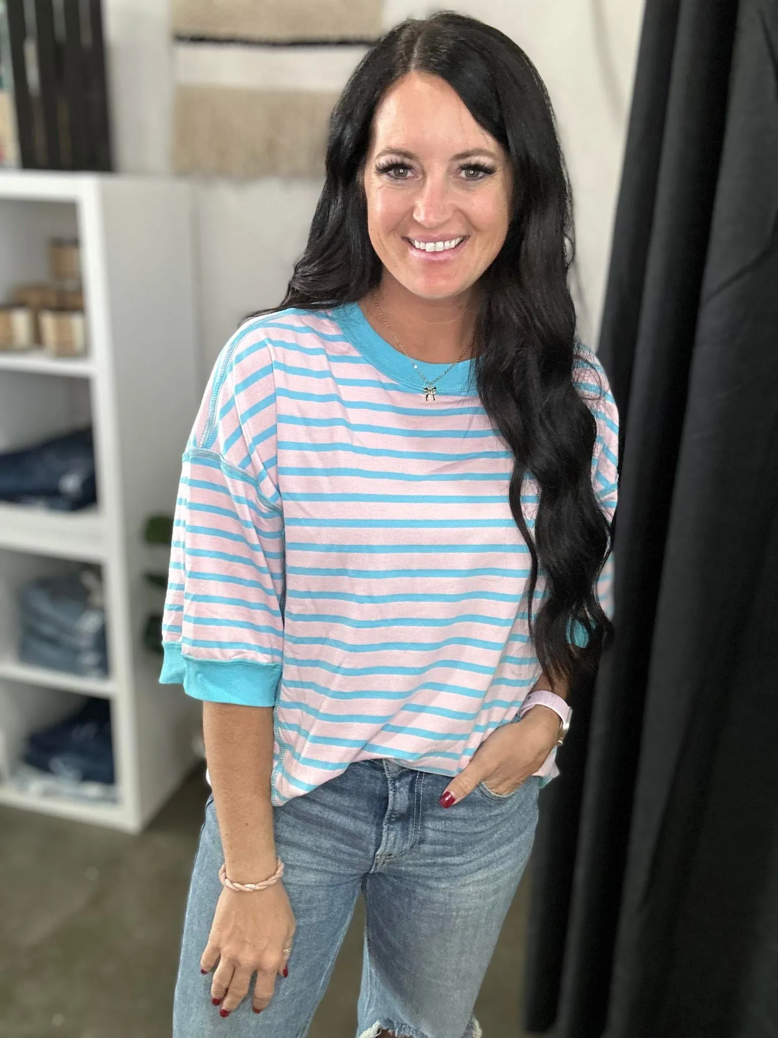 Kandy Pink Stripe Oversized  High Low Top