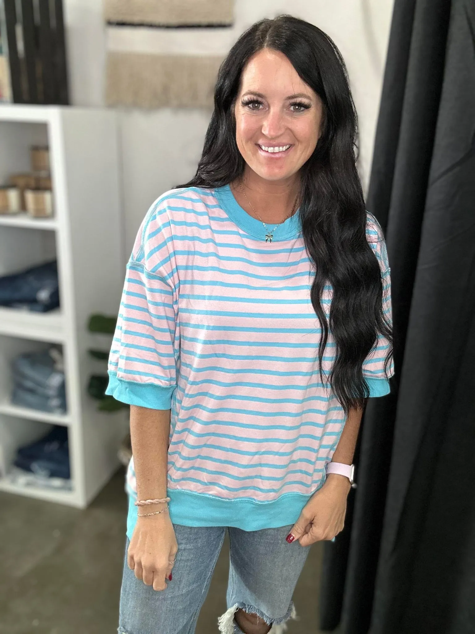 Kandy Pink Stripe Oversized  High Low Top