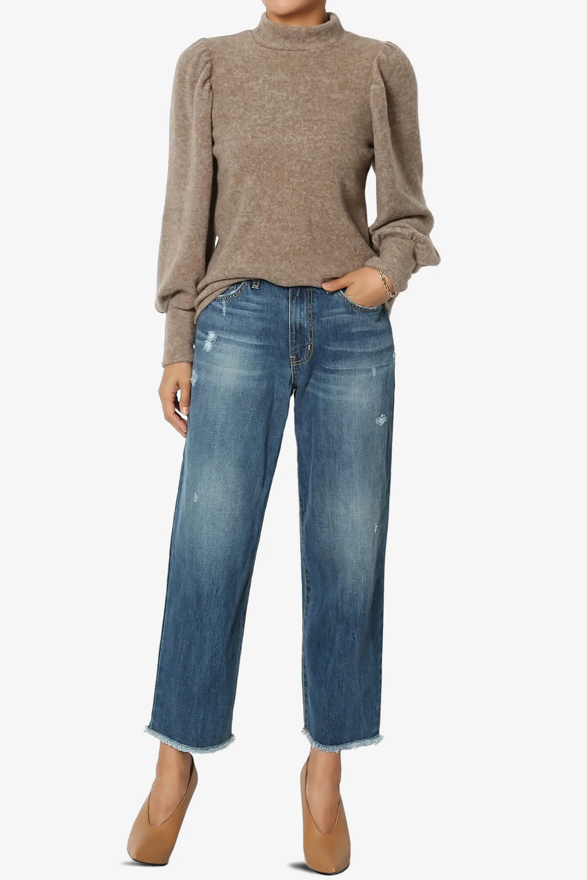 Killa Puff Long Sleeve Mock Neck Knit Sweater