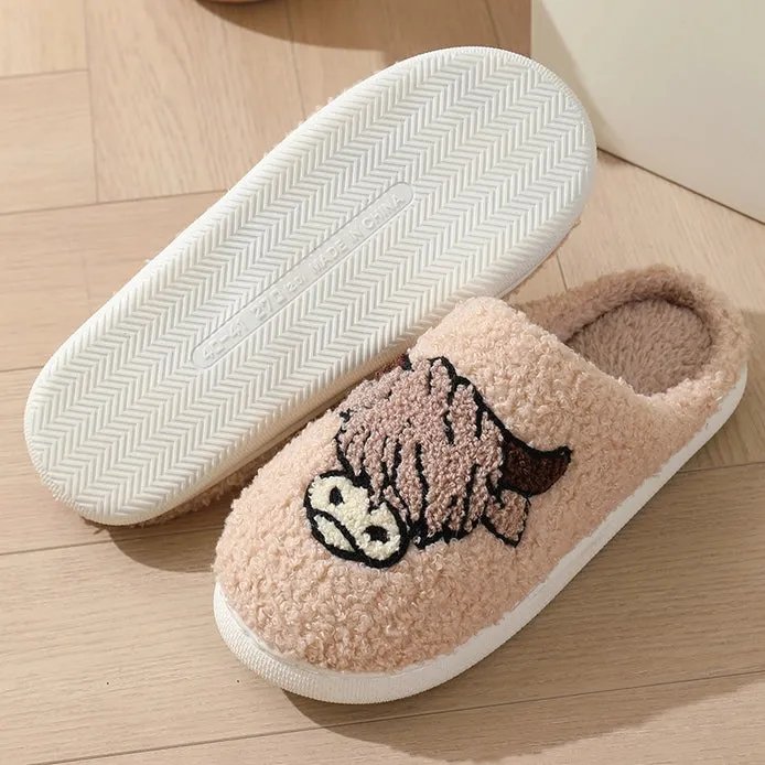 Ladies Western Bull Knit Plush Home Slippers