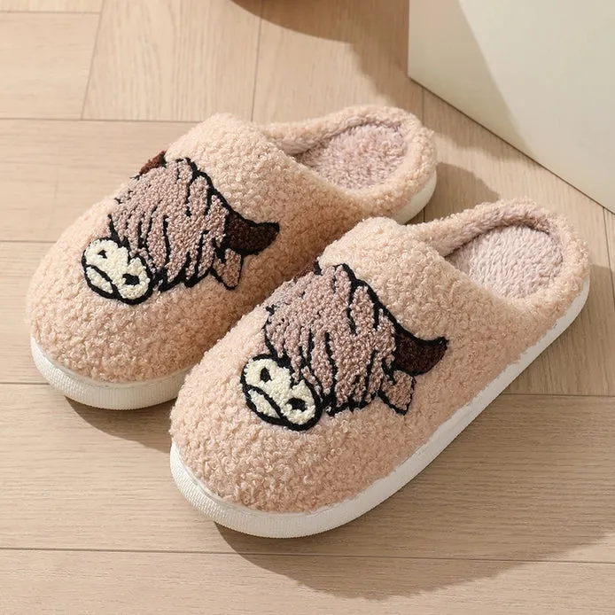 Ladies Western Bull Knit Plush Home Slippers
