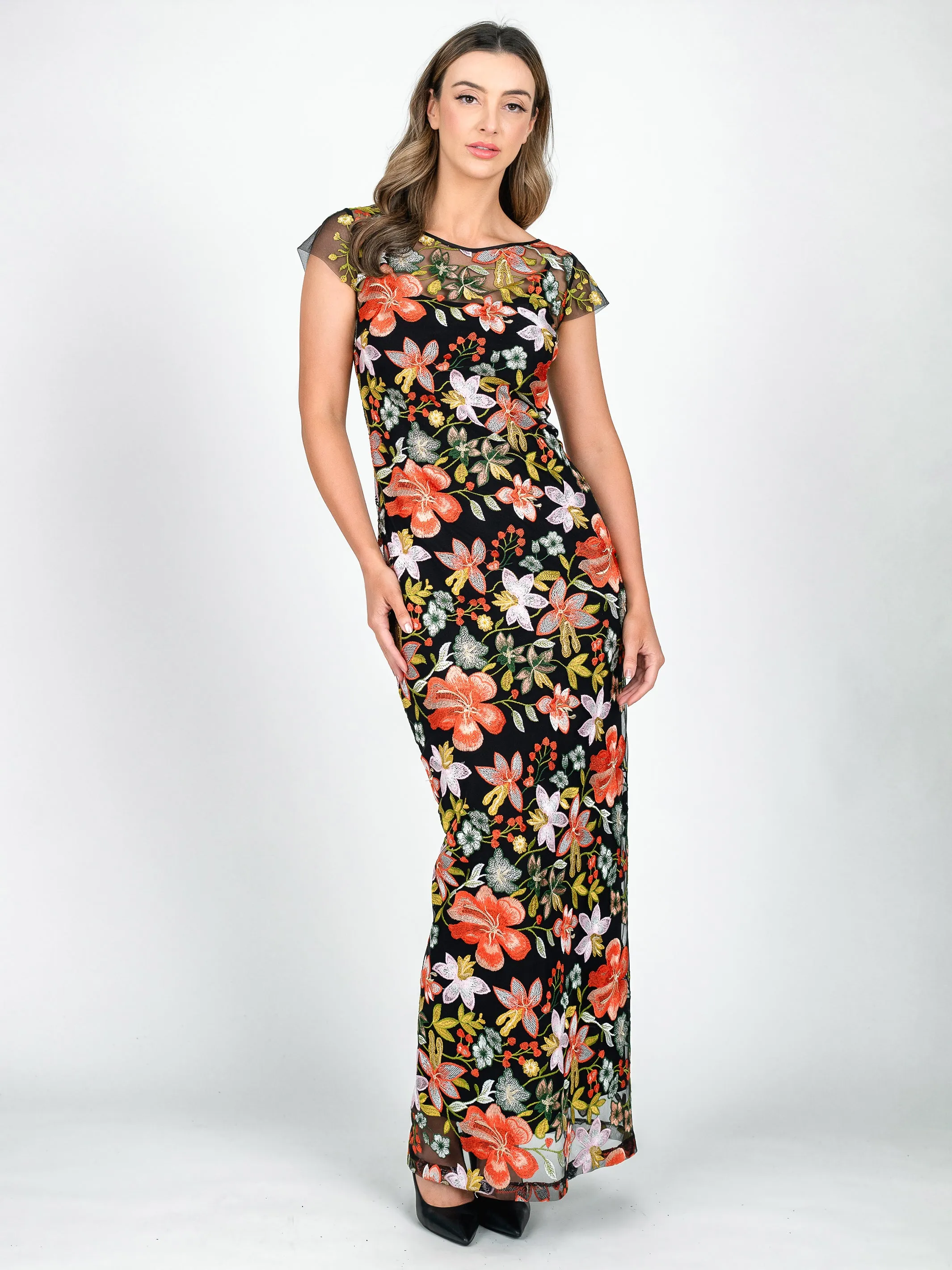 LOTUS Cap Sleeve Evening Gown