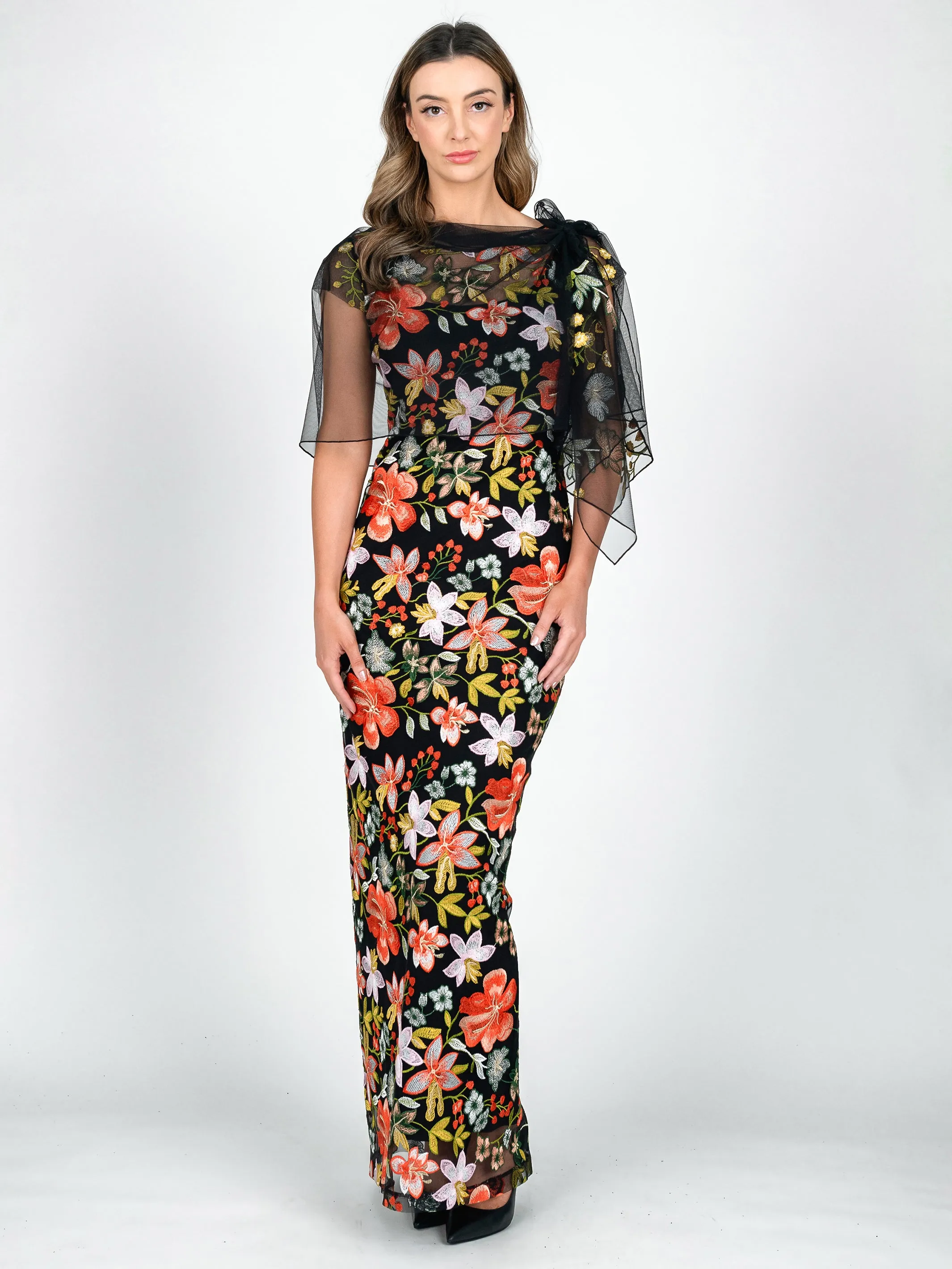 LOTUS Cap Sleeve Evening Gown