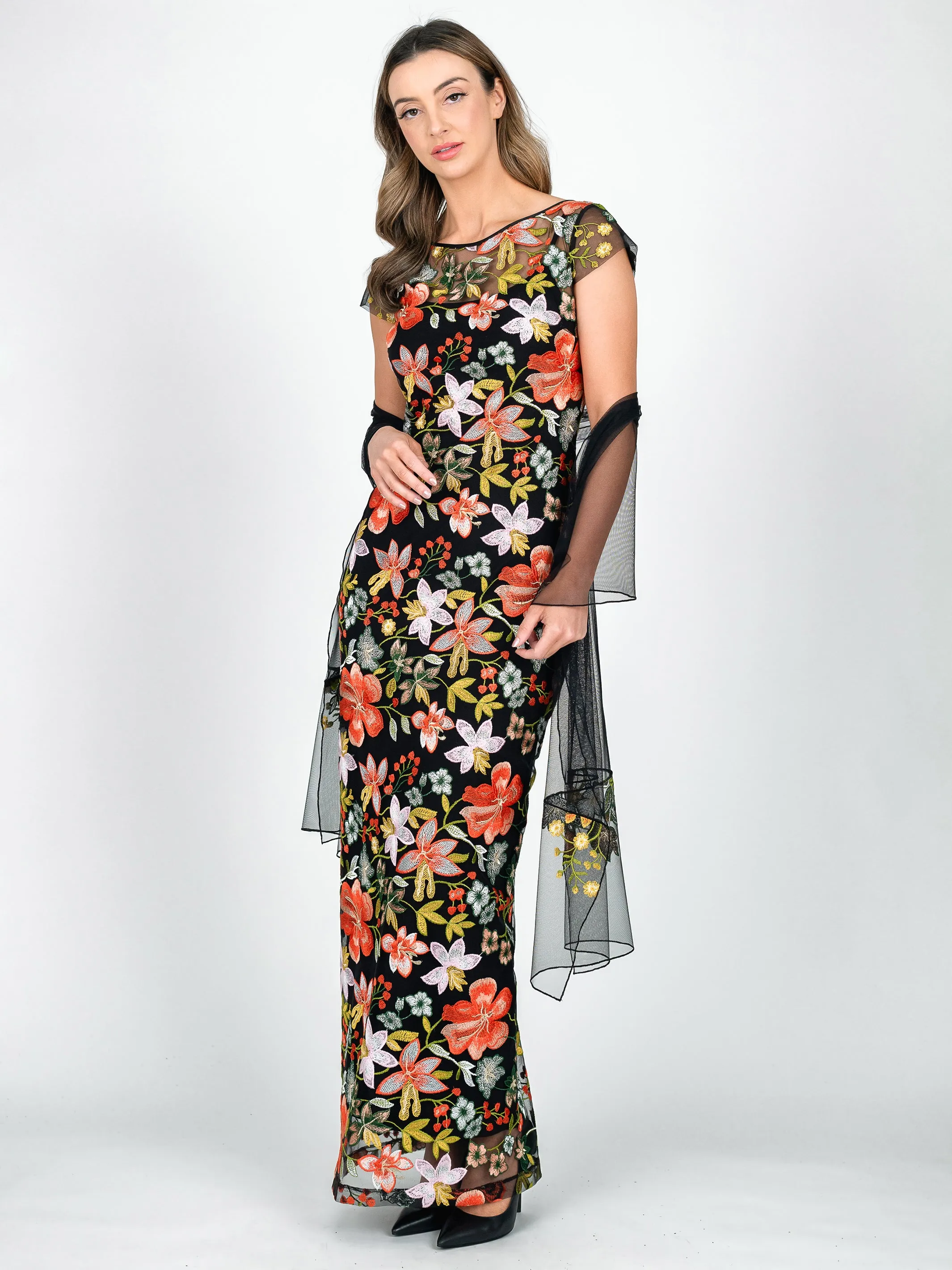 LOTUS Cap Sleeve Evening Gown