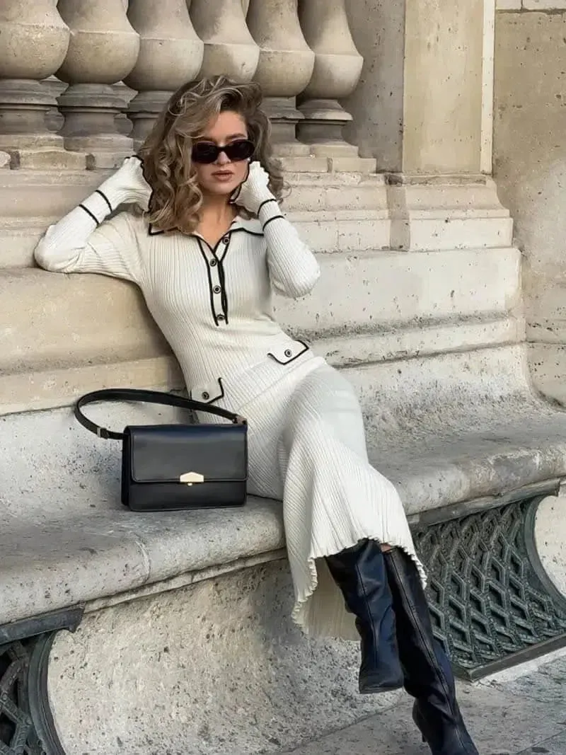 Maristella – Black-and-white design – Midi dress