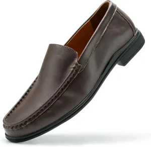 Mens Loafers Casual Leather Slip-On Oxfords Driving Shoes Dress Soft Comfortable & Light-Weight Black