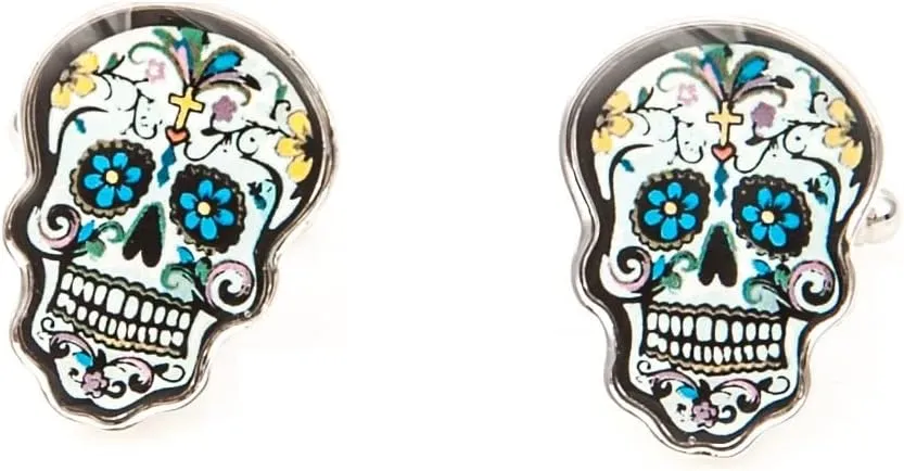 MRCUFF Skull Day of the Dead Halloween Dia de los Muertos Pair of Cufflinks in a Presentation Gift Box & Polishing Cloth