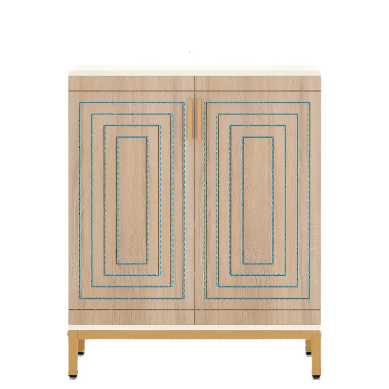 NNETMLT 5-Tier Shoe Cabinet with Geometric Pattern Doors-White/Natural