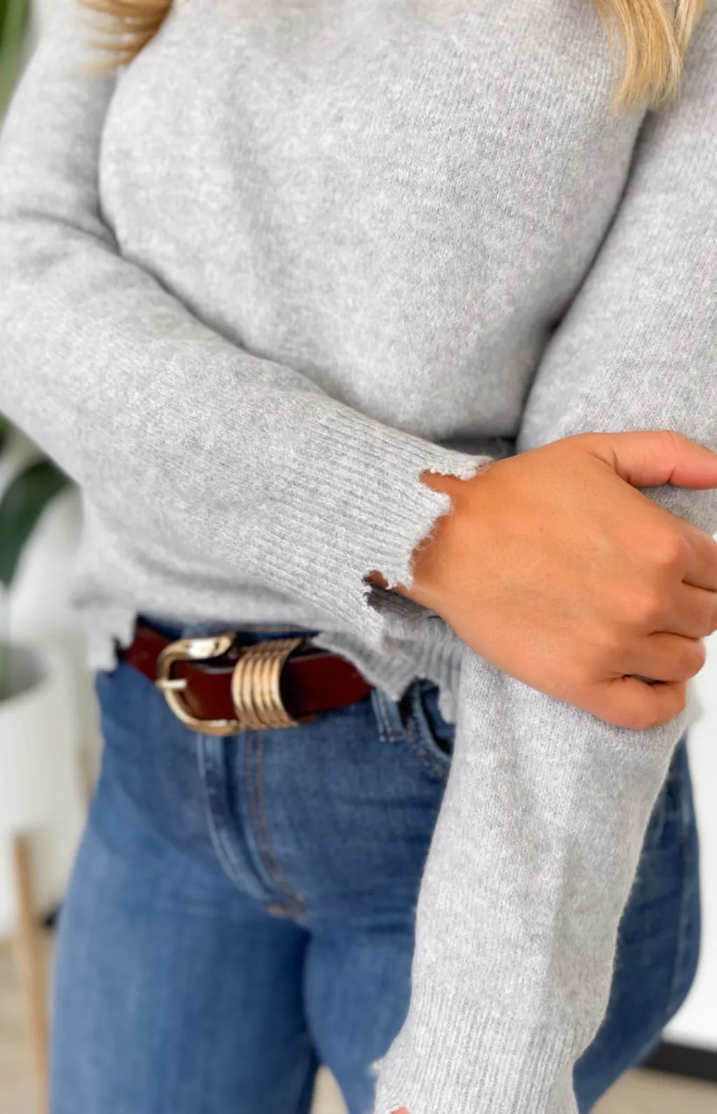 Noah Distressed Knit Grey Sweater