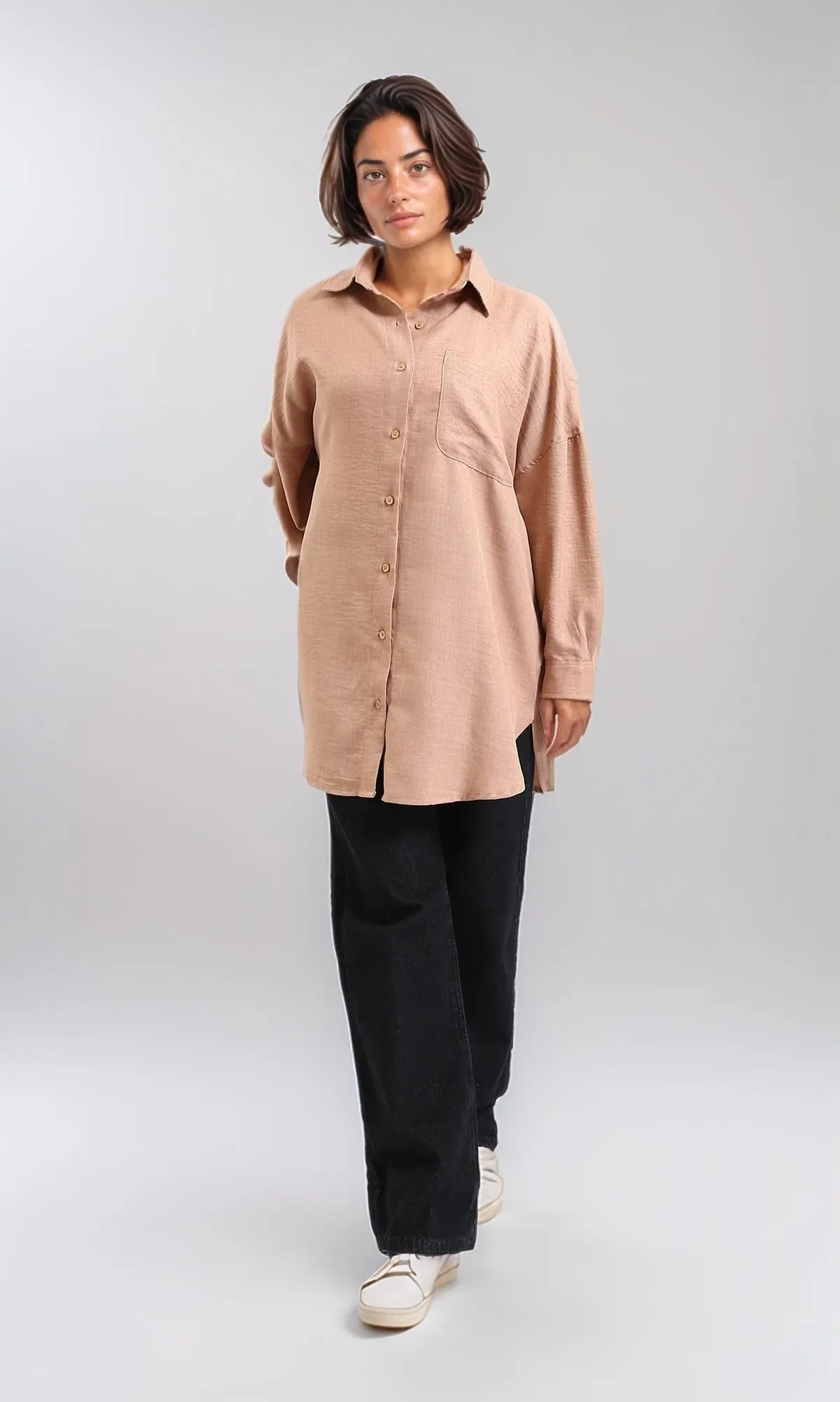 O200156-Textured Long Sleeves Summer Bronze Shirt