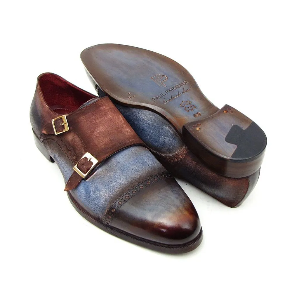 Paul Parkman Men's Captoe Double Monkstrap Antique Blue & Brown Suede (ID#045AN14)