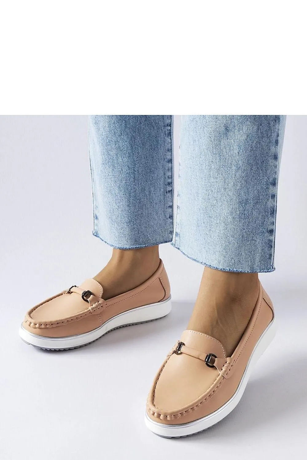Pink moccasins with a leather insole