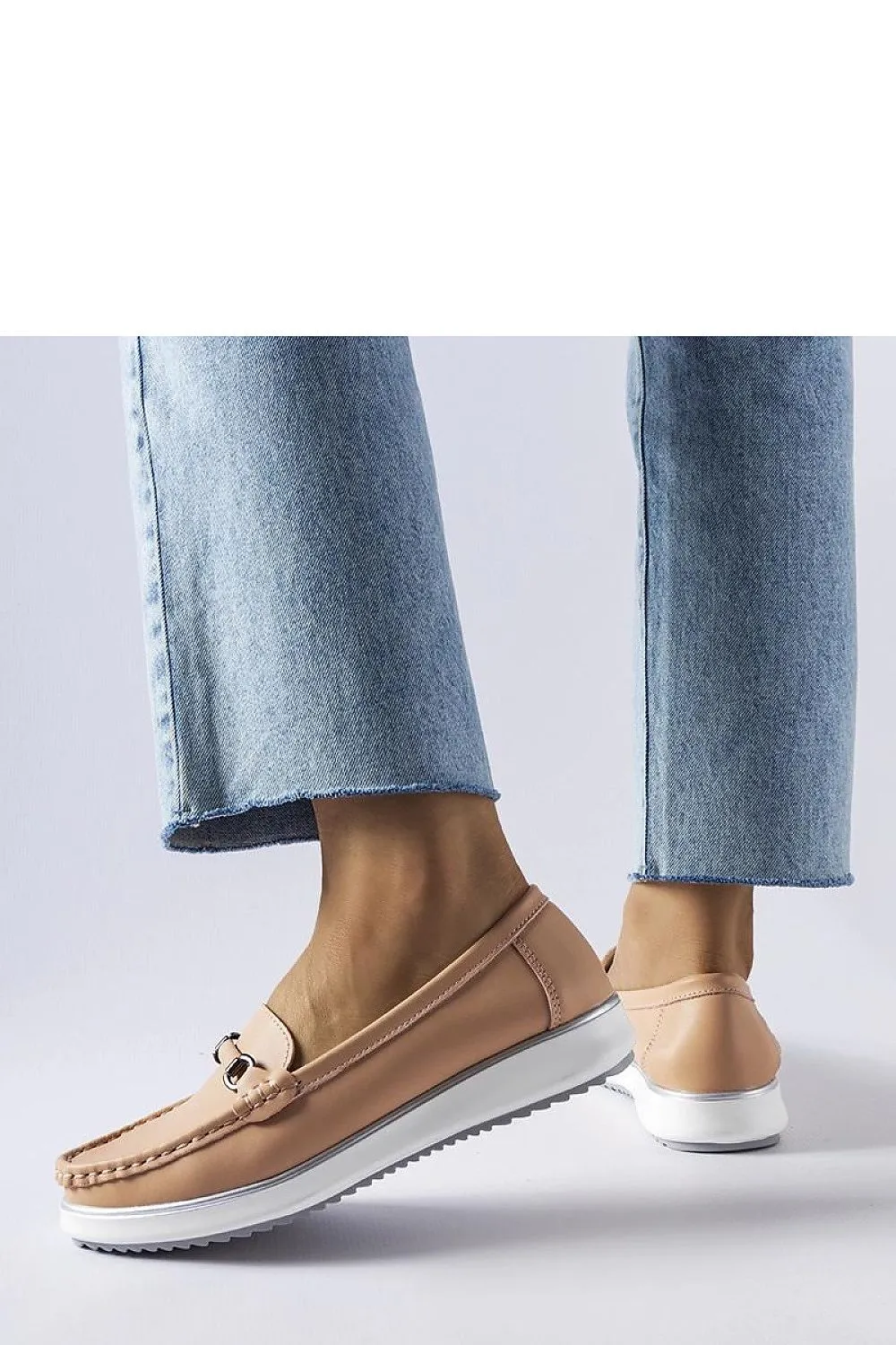 Pink moccasins with a leather insole