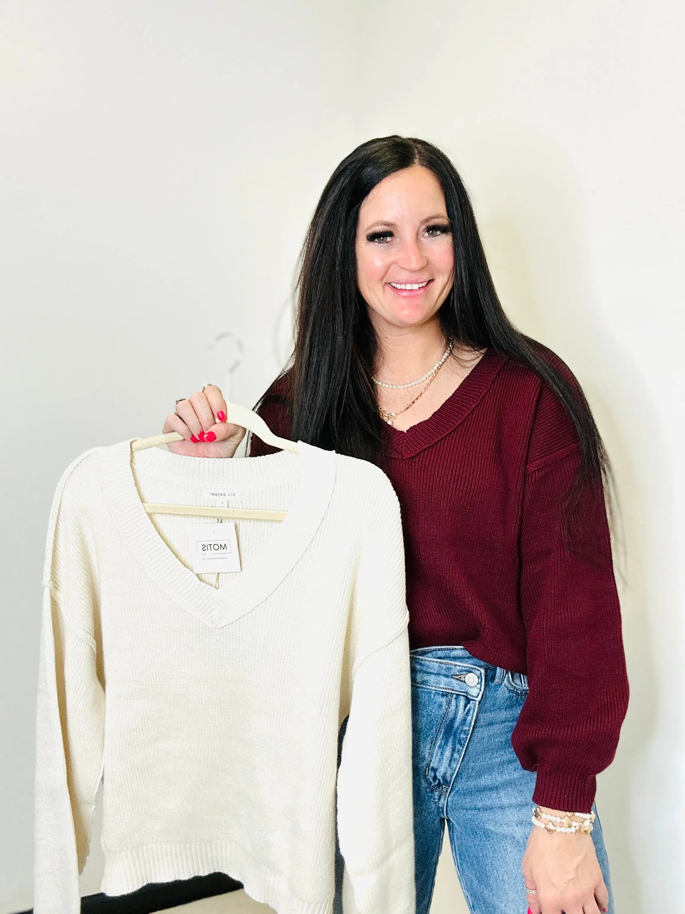 Polly Exposed Seam Cream Knit Sweater