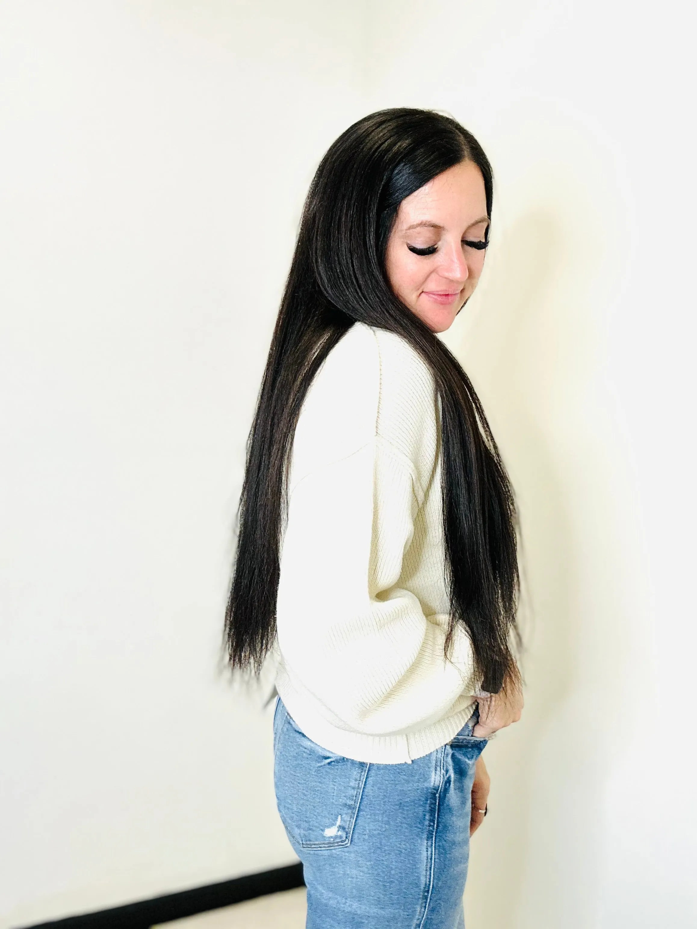 Polly Exposed Seam Cream Knit Sweater