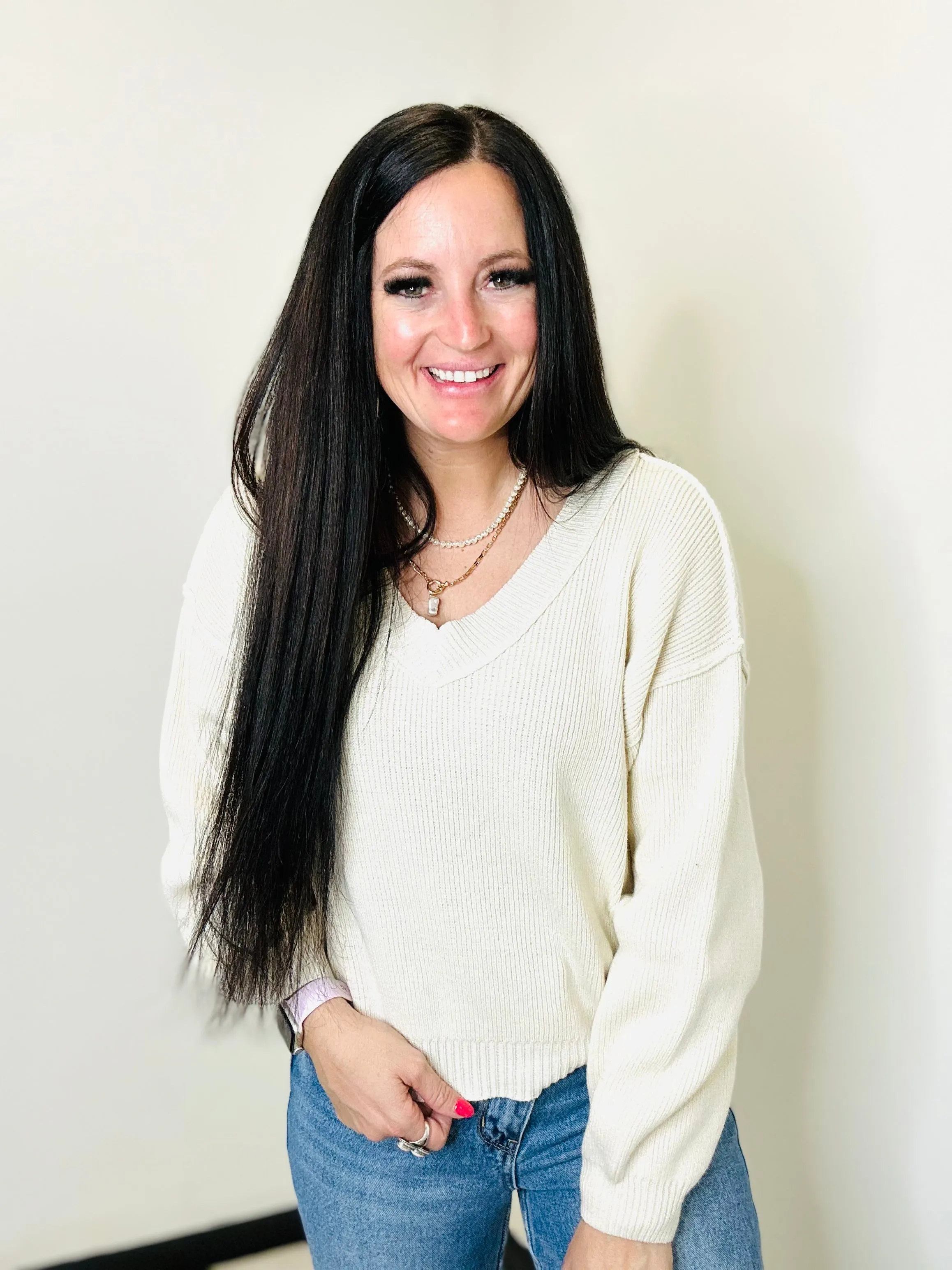 Polly Exposed Seam Cream Knit Sweater