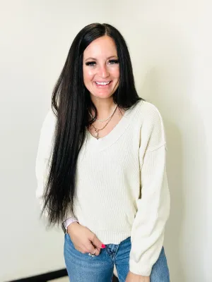 Polly Exposed Seam Cream Knit Sweater