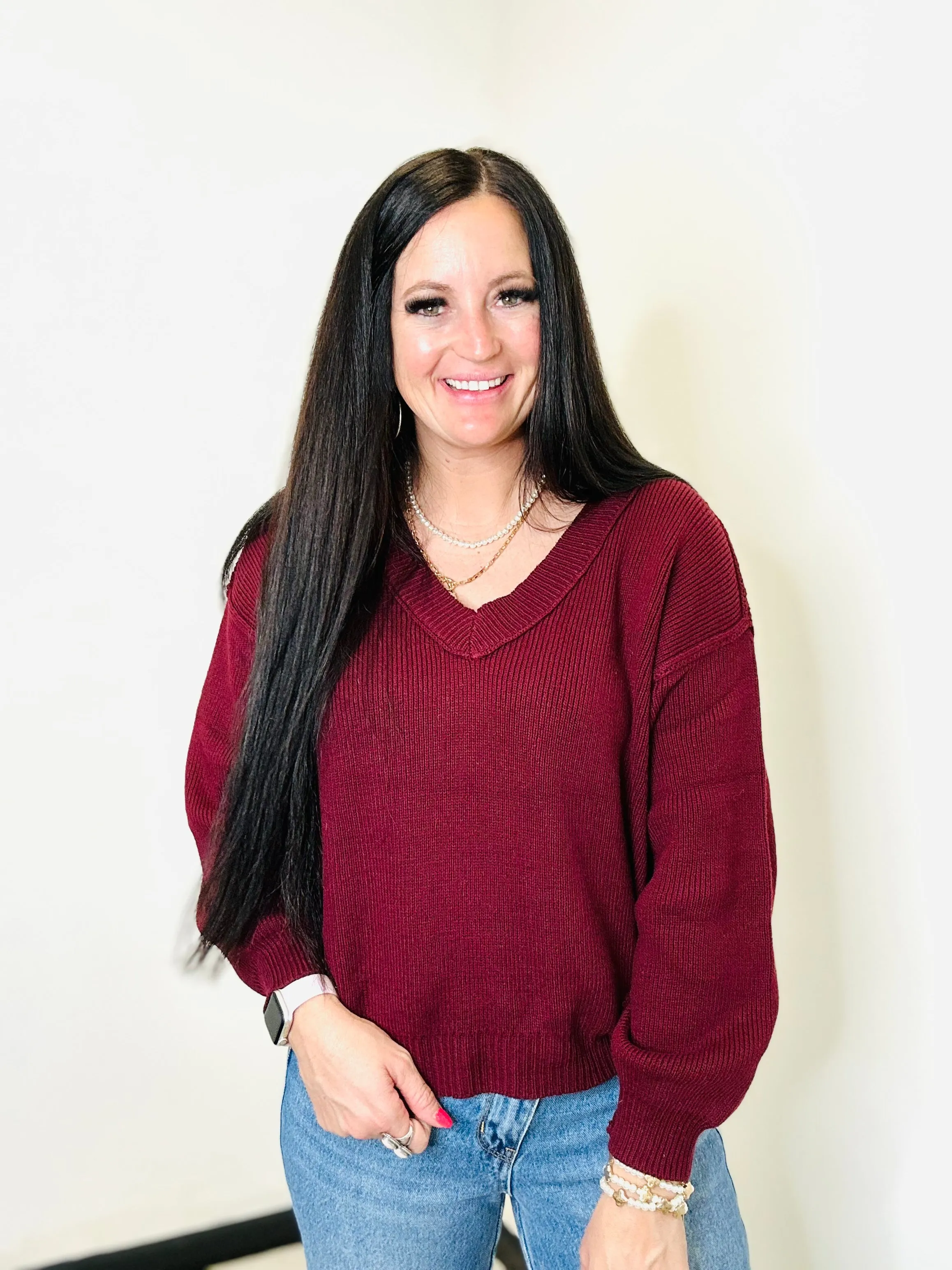 Polly Exposed Seam Oxblood Knit Sweater
